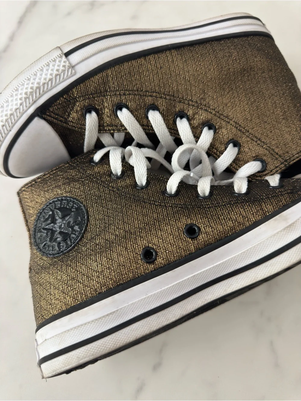 Kids High-Top Sneakers in Metallic Bronze with White Laces